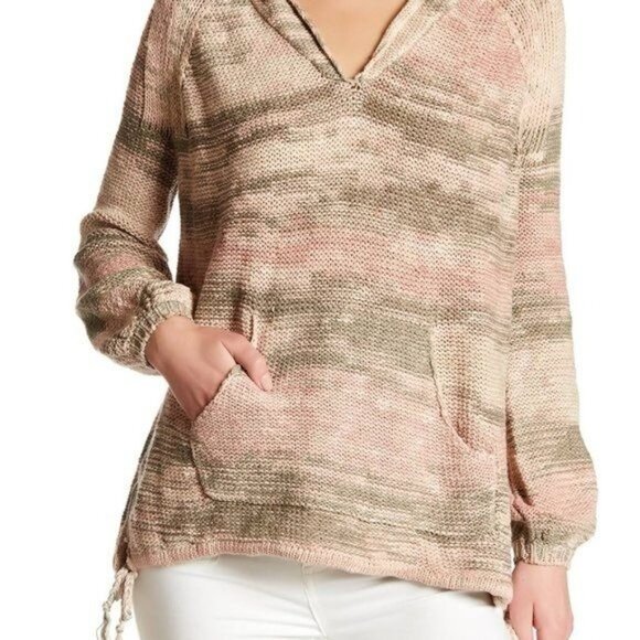 RARE Free People Hooded Beige Neutral Toned Coastal Boho Knit Pull Over Sweater - Picture 3 of 6